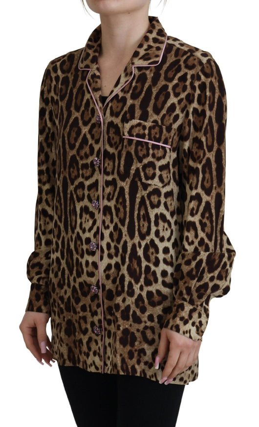 Dolce & Gabbana Brown Leopard Print Long Sleeves Blouse Top - Ellie Belle