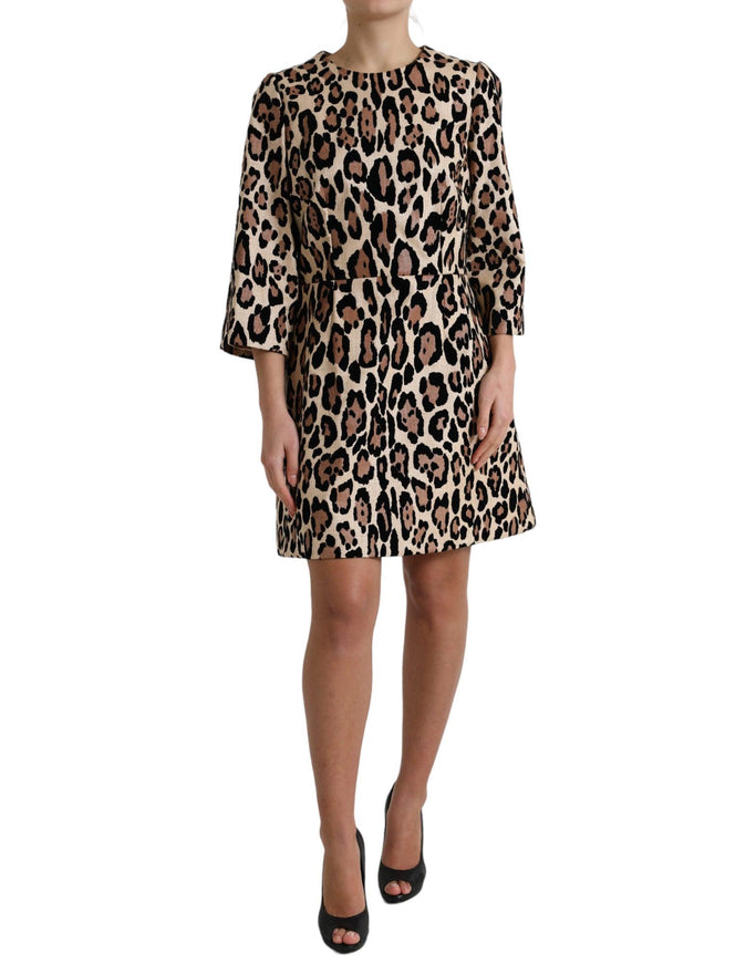 Dolce & Gabbana Brown Leopard Print Nylon Aline Mini Dress - Ellie Belle