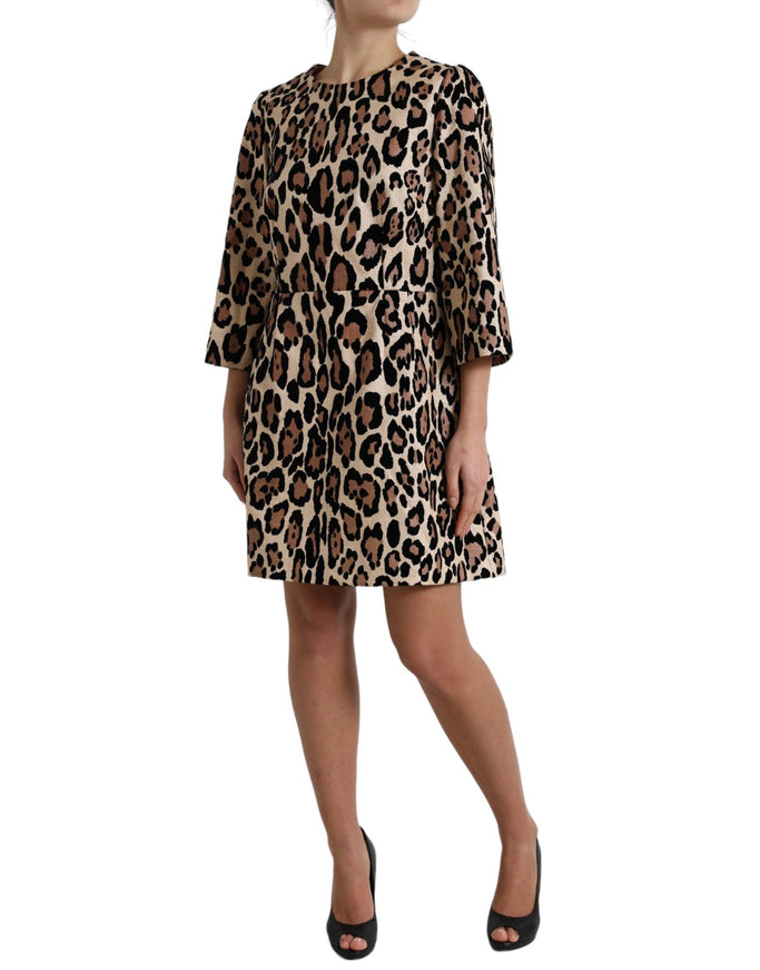 Dolce & Gabbana Brown Leopard Print Nylon Aline Mini Dress - Ellie Belle