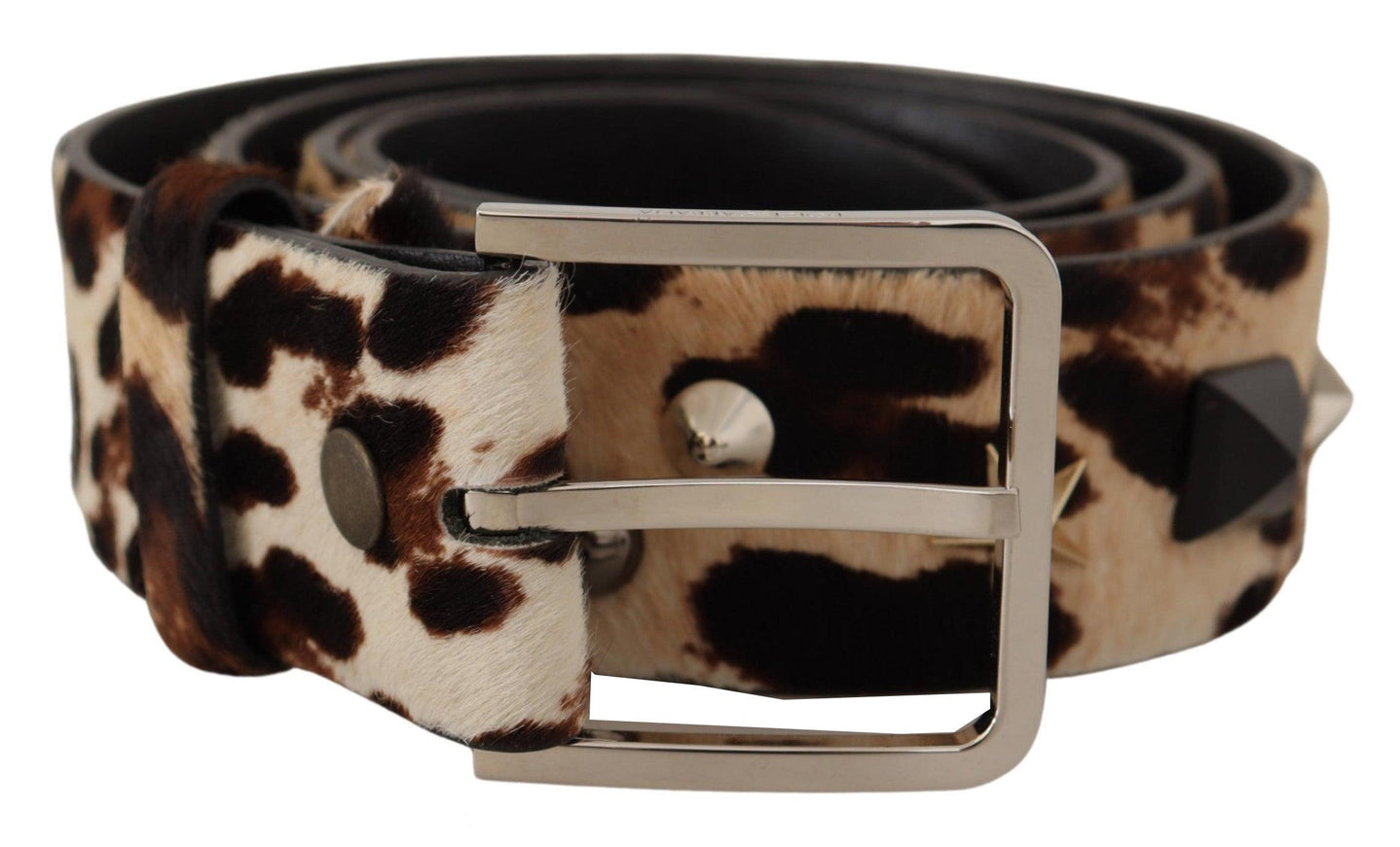 Dolce & Gabbana Brown Leopard Print Studded Leather Metal Buckle Belt - Ellie Belle