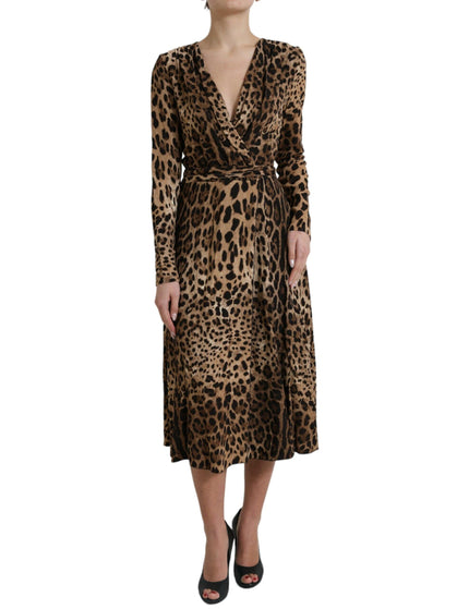 Dolce & Gabbana Brown Leopard Print Wrap Effect Midi Dress - Ellie Belle