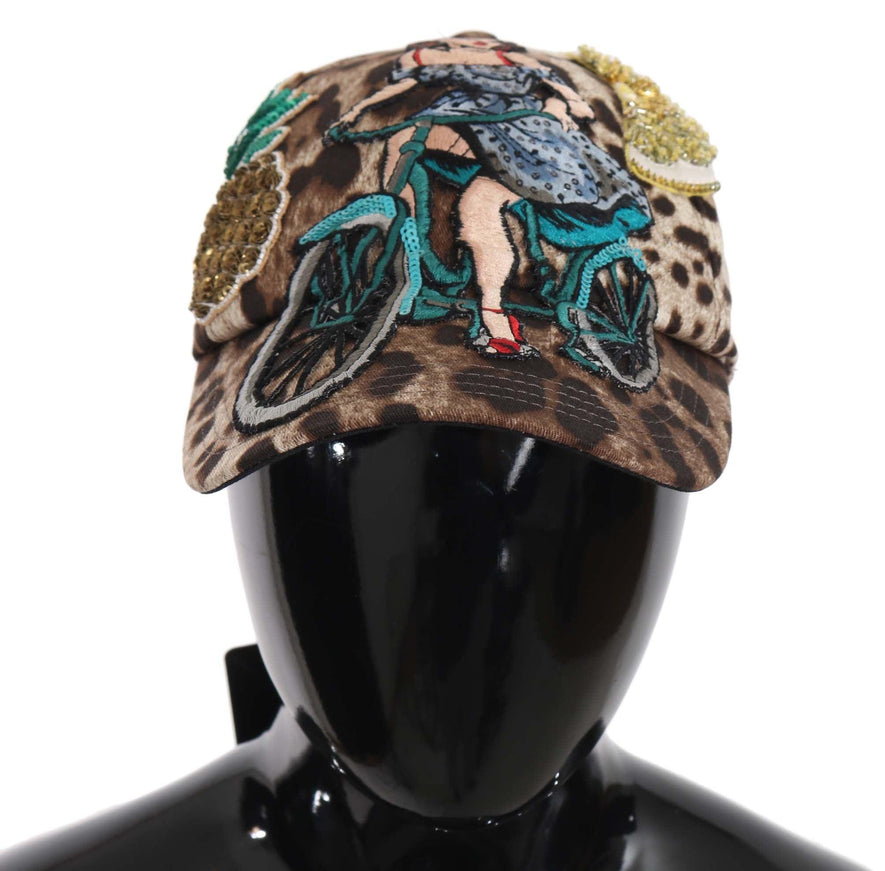 Dolce & Gabbana Brown Leopard Sequin Sicily Applique Baseball Hat - Ellie Belle