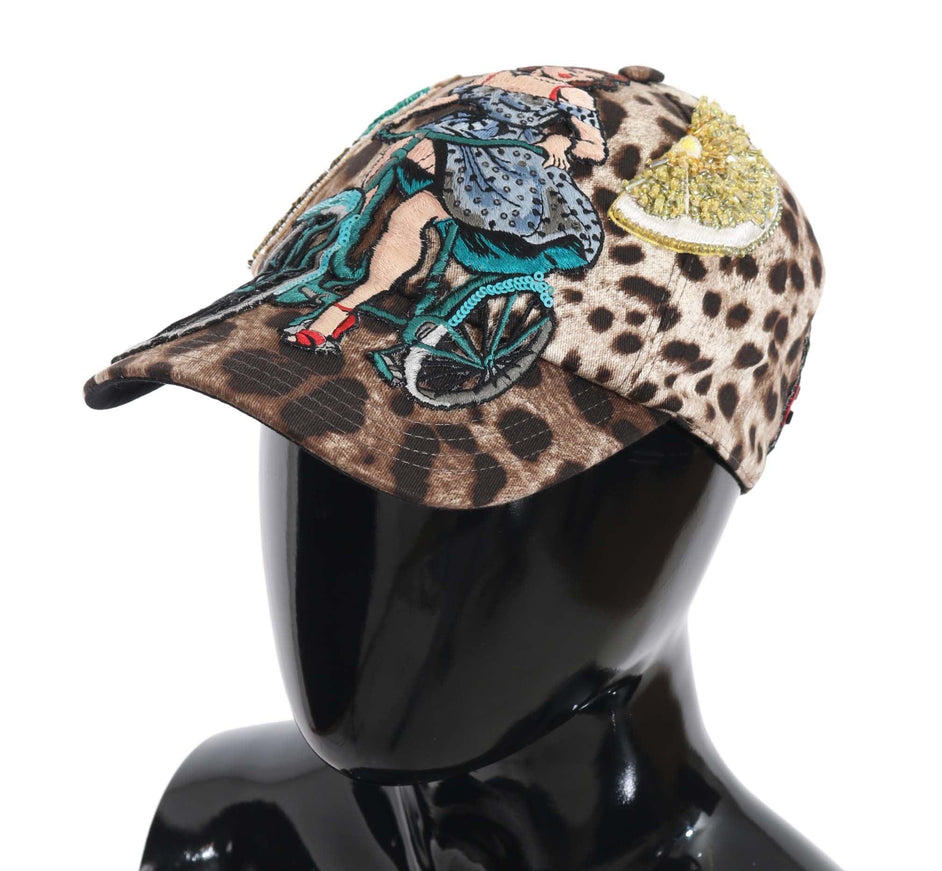 Dolce & Gabbana Brown Leopard Sequin Sicily Applique Baseball Hat - Ellie Belle