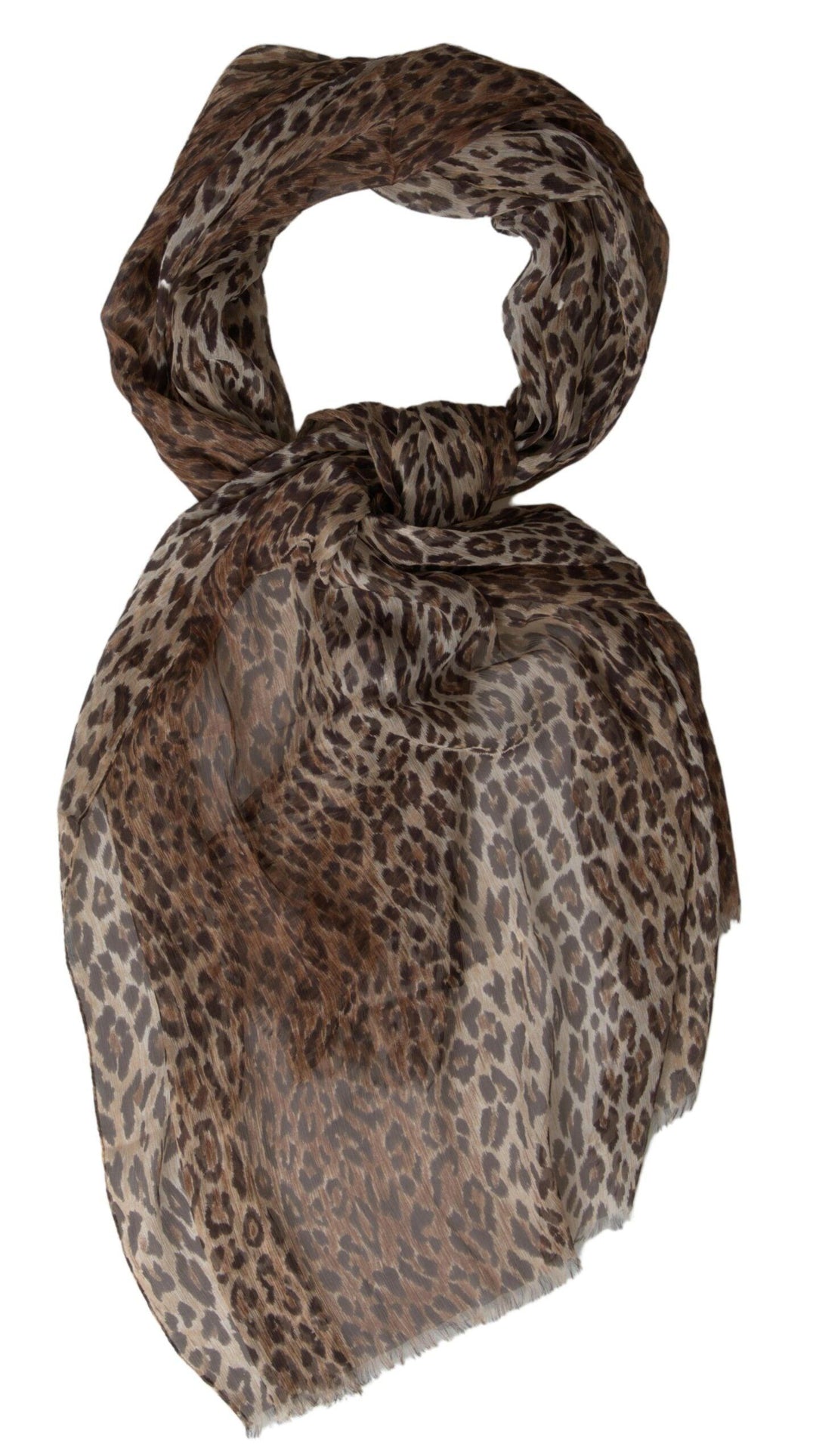 Dolce & Gabbana Brown Leopard Silk Shawl Wrap Foulard Scarf - Ellie Belle