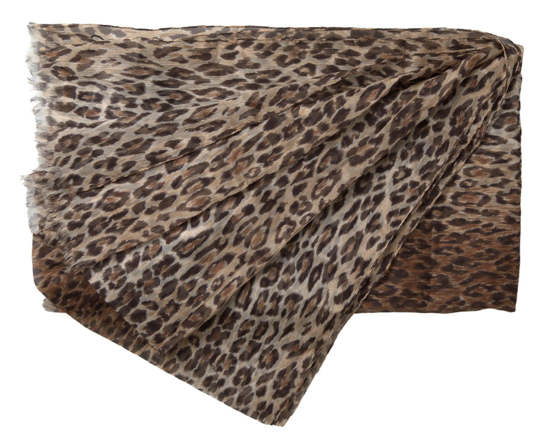 Dolce & Gabbana Brown Leopard Silk Shawl Wrap Foulard Scarf - Ellie Belle