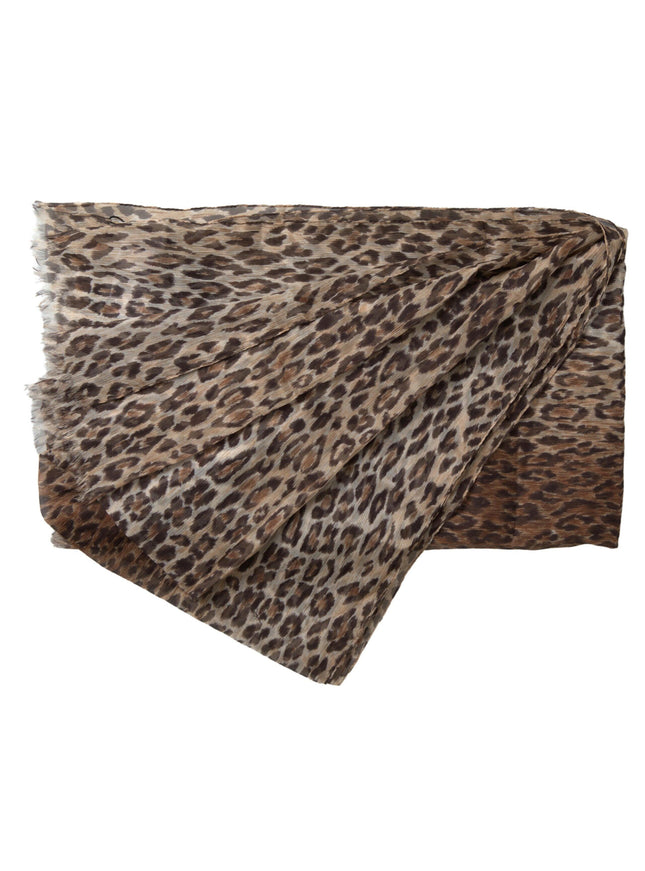 Dolce & Gabbana Brown Leopard Silk Shawl Wrap Foulard Scarf - Ellie Belle