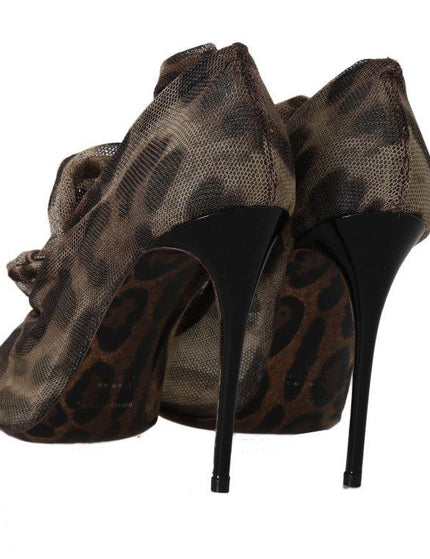 Dolce & Gabbana Brown Leopard Tulle Long Socks Pumps - Ellie Belle
