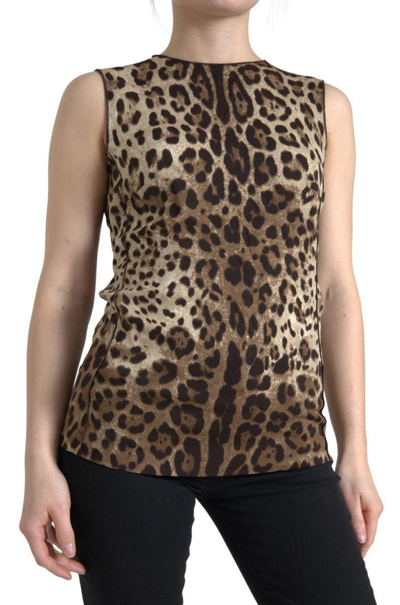 Dolce & Gabbana Brown Leopard Viscose Sleeveless Tank Top - Ellie Belle