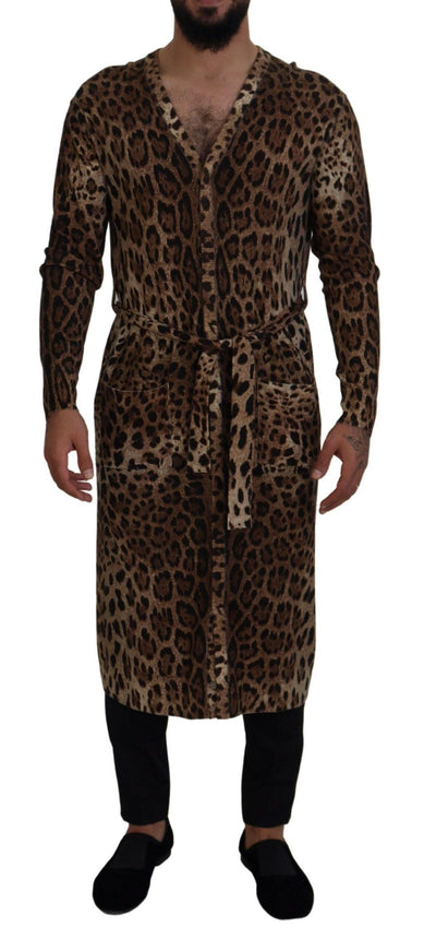 Dolce & Gabbana Brown Leopard Wool Robe Cardigan Sweater - Ellie Belle