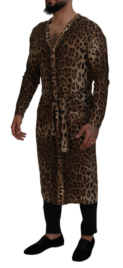 Dolce & Gabbana Brown Leopard Wool Robe Cardigan Sweater - Ellie Belle