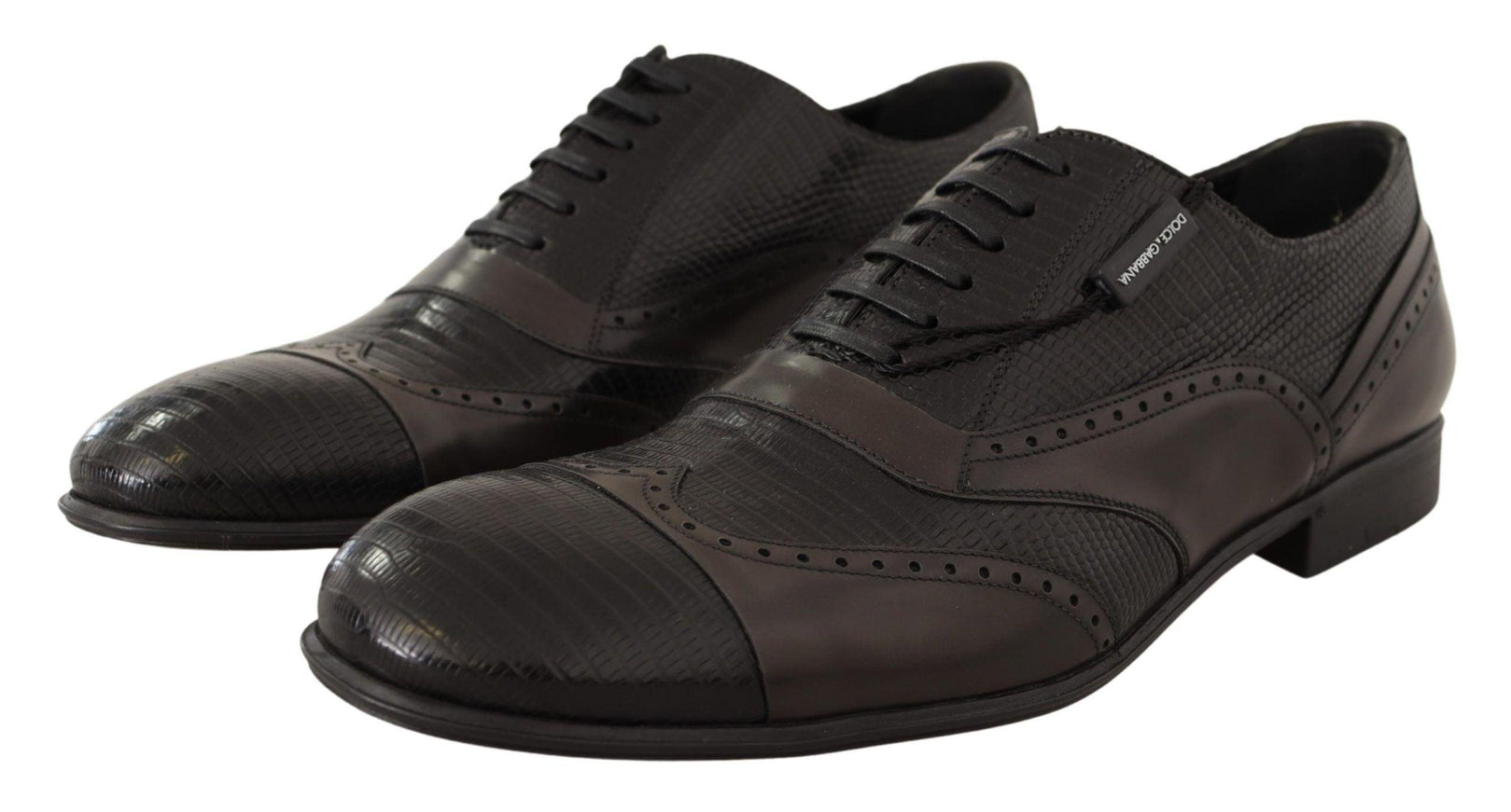 Dolce & Gabbana Brown Lizard Skin Leather Oxford Dress Shoes - Ellie Belle