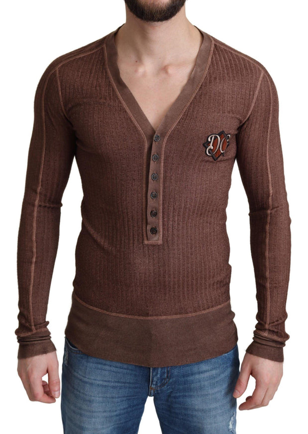 Dolce & Gabbana Brown Logo Button Cardigan V-neck Sweater - Ellie Belle