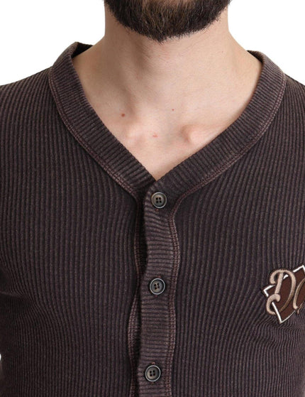 Dolce & Gabbana Brown Logo Patch Wool Knit Cardigan Sweater - Ellie Belle