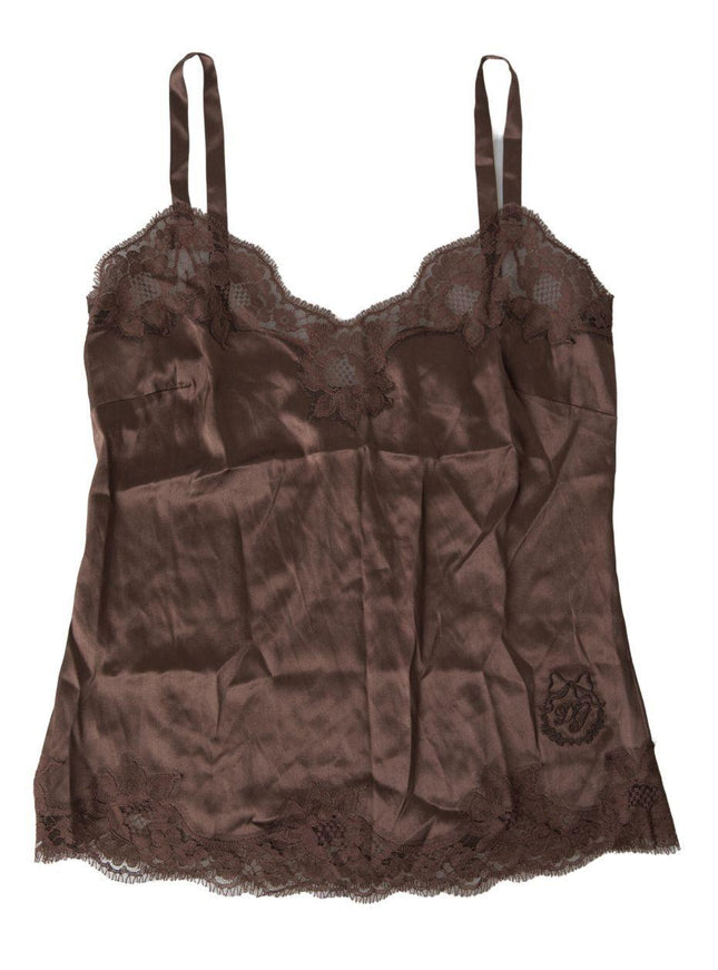 Dolce & Gabbana Brown Logo Silk Sleepwear Camisole Top Underwear - Ellie Belle