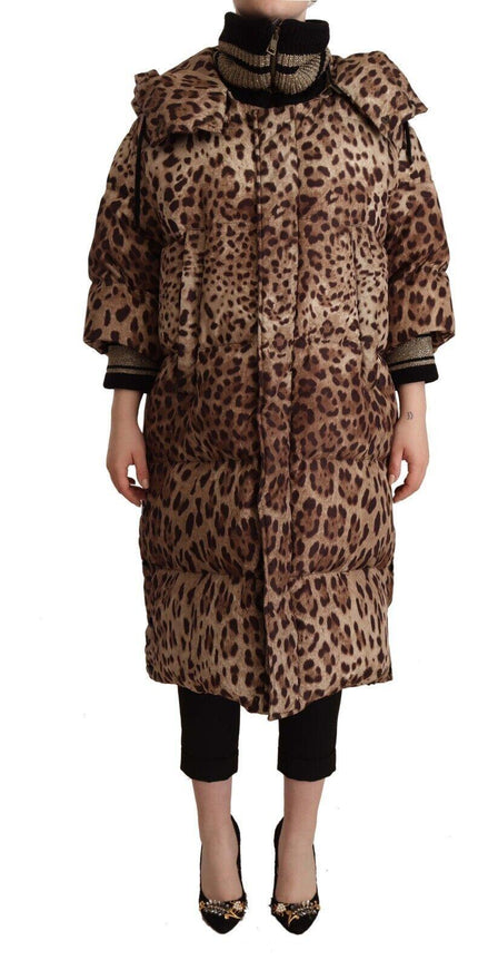 Dolce & Gabbana Brown Long Leopard Print Quilted Down Jacket - Ellie Belle