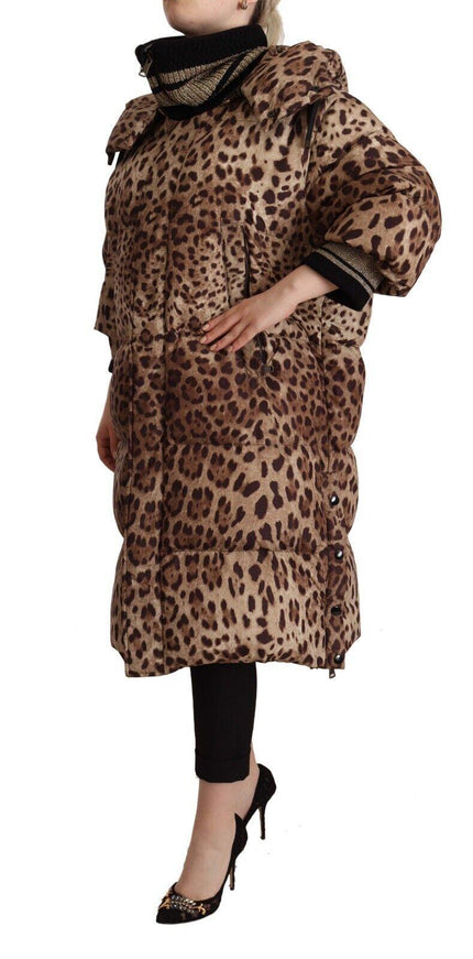 Dolce & Gabbana Brown Long Leopard Print Quilted Down Jacket - Ellie Belle