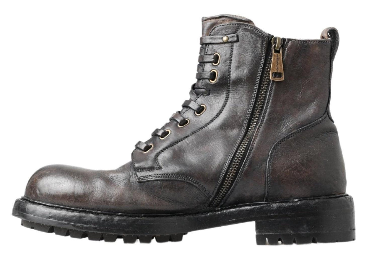 Dolce & Gabbana Brown Men Leather Ankle Boots Shoes - Ellie Belle