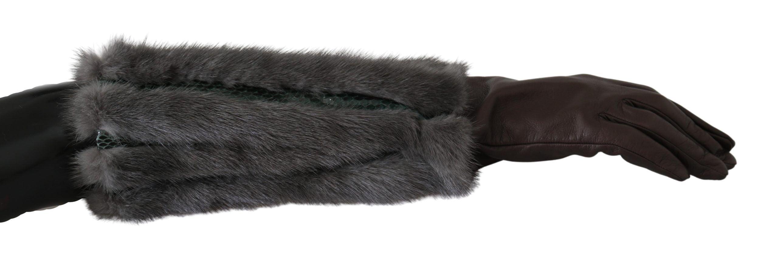 Dolce & Gabbana Brown Mid Arm Length Leather Fur Gloves - Ellie Belle