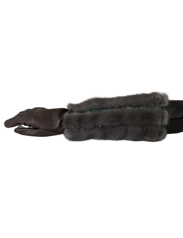 Dolce & Gabbana Brown Mid Arm Length Leather Fur Gloves - Ellie Belle