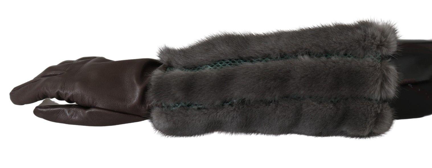 Dolce & Gabbana Brown Mid Arm Length Leather Fur Gloves - Ellie Belle