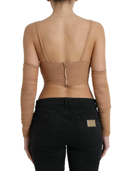 Dolce & Gabbana Brown Nylon Stretch Open Shoulder Cropped Top - Ellie Belle