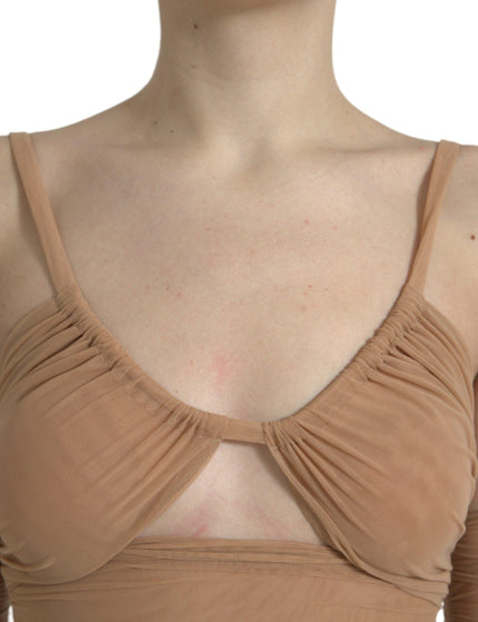 Dolce & Gabbana Brown Nylon Stretch Open Shoulder Cropped Top - Ellie Belle