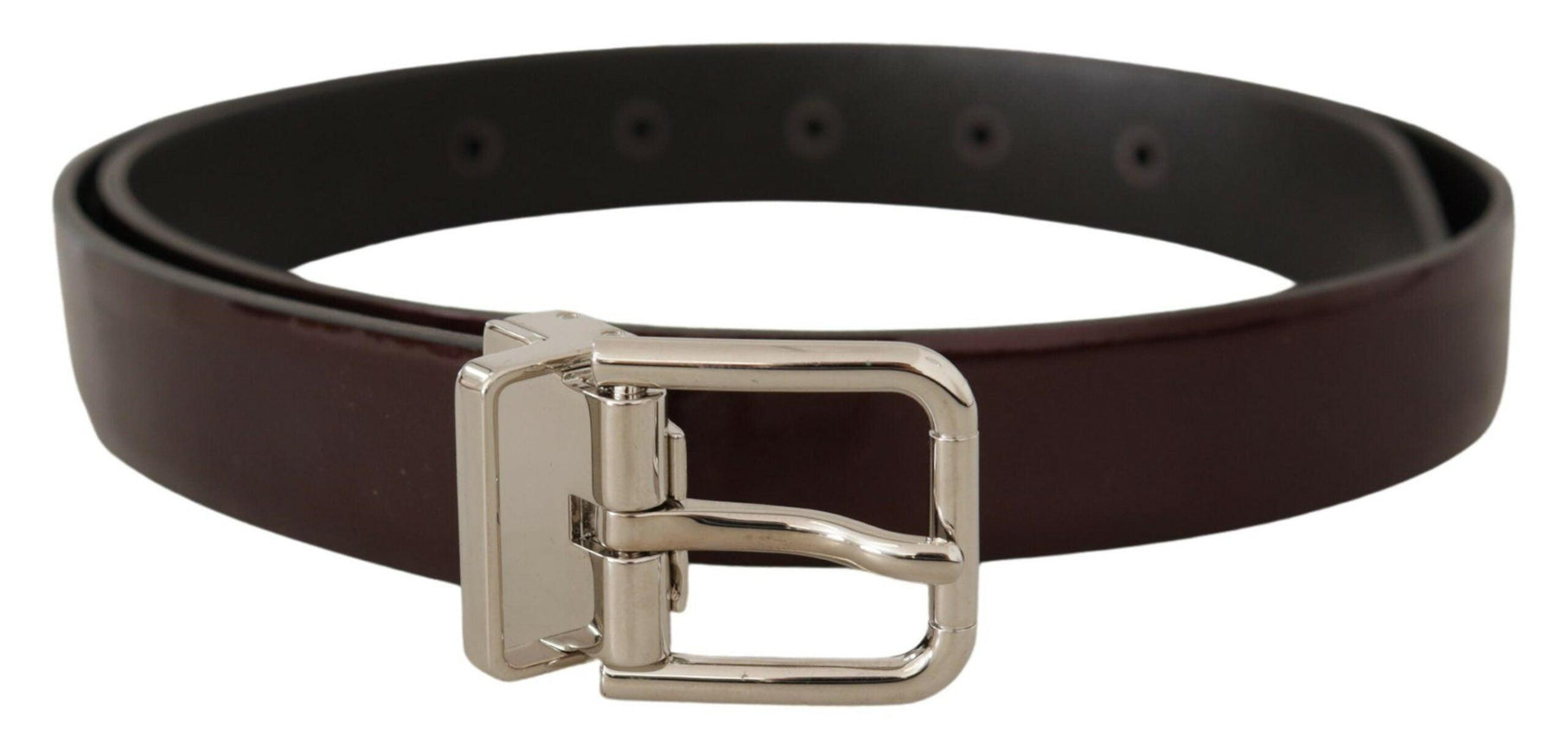 Dolce & Gabbana Brown Patent Leather Silver Metal Buckle Belt - Ellie Belle