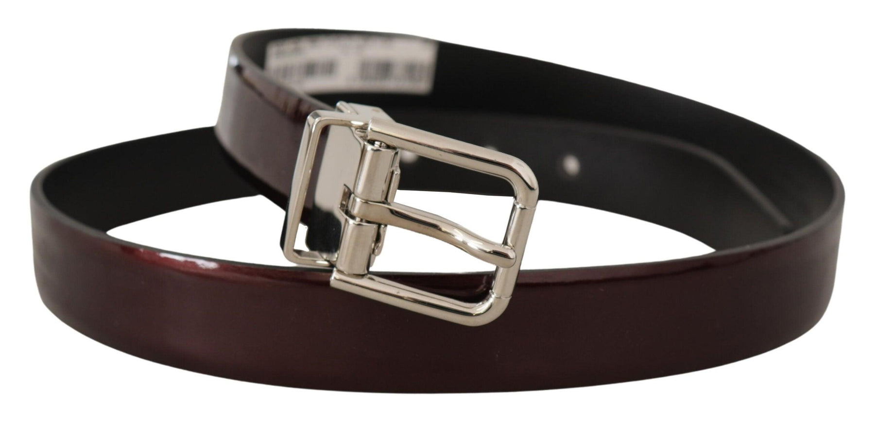 Dolce & Gabbana Brown Patent Leather Silver Metal Buckle Belt - Ellie Belle