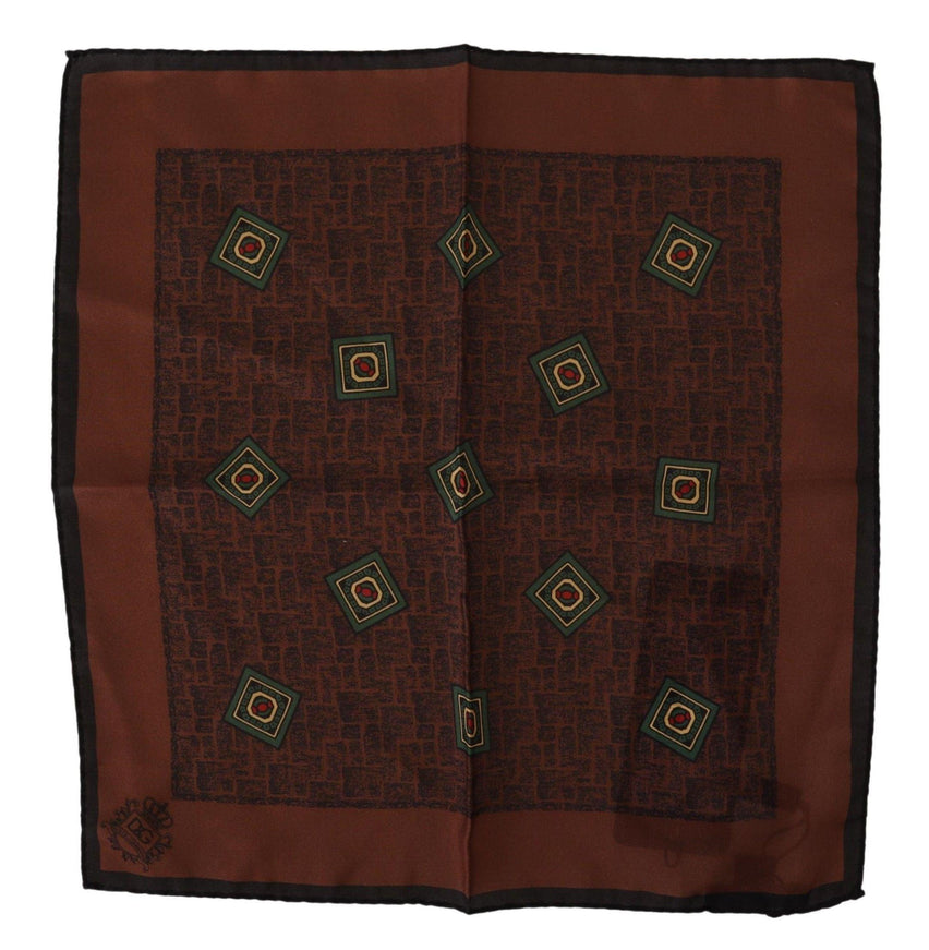 Dolce & Gabbana Brown Patterned Silk Square Handkerchief Scarf - Ellie Belle