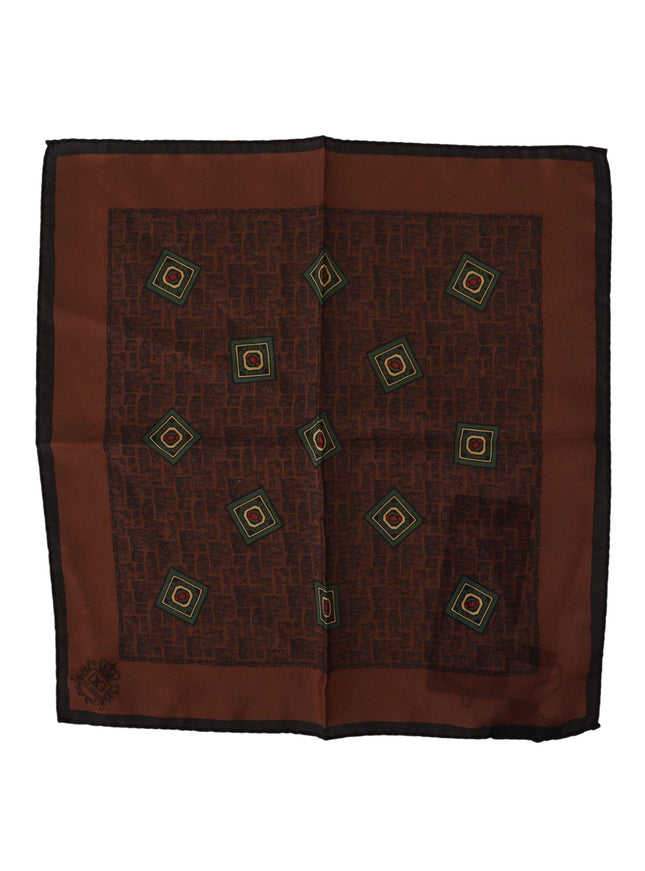 Dolce & Gabbana Brown Patterned Silk Square Handkerchief Scarf - Ellie Belle