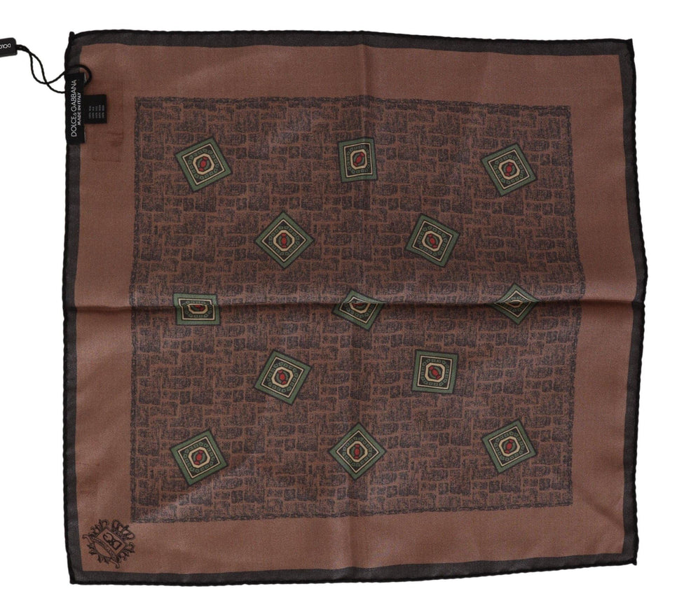 Dolce & Gabbana Brown Patterned Silk Square Handkerchief Scarf - Ellie Belle