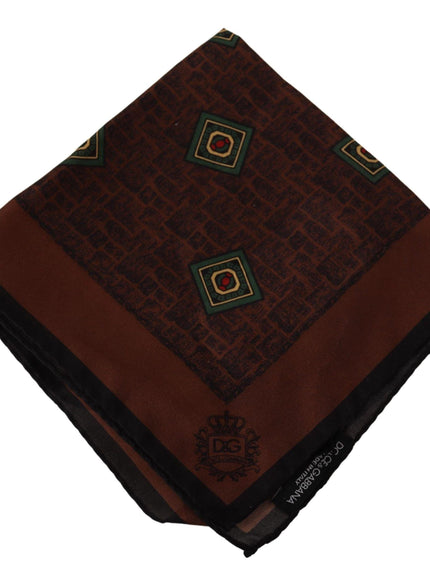 Dolce & Gabbana Brown Patterned Silk Square Handkerchief Scarf - Ellie Belle