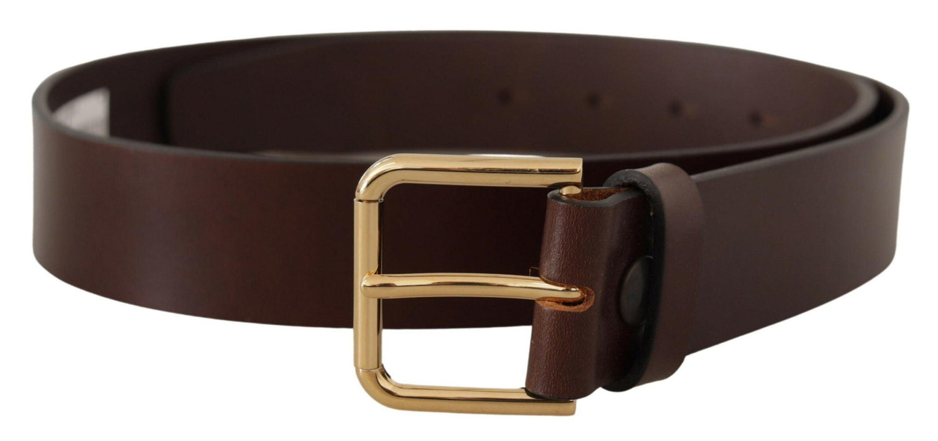 Dolce & Gabbana Brown Plain Calf Leather Gold Tone Buckle Belt - Ellie Belle