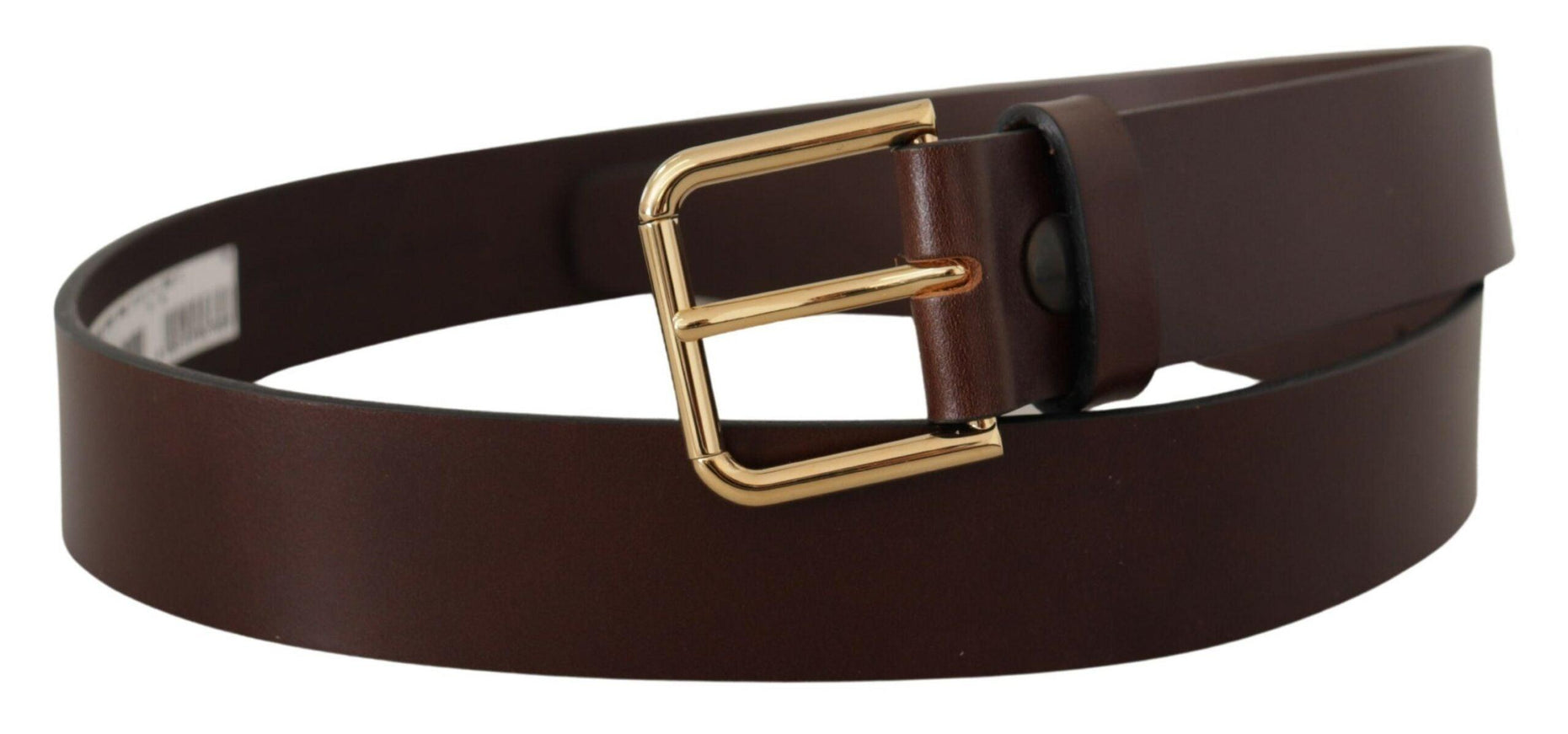 Dolce & Gabbana Brown Plain Calf Leather Gold Tone Buckle Belt - Ellie Belle