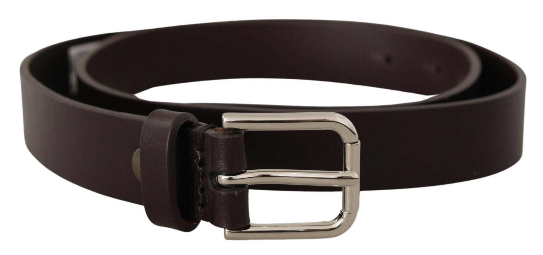 Dolce & Gabbana Brown Plain Leather Silver Tone Buckle Belt - Ellie Belle