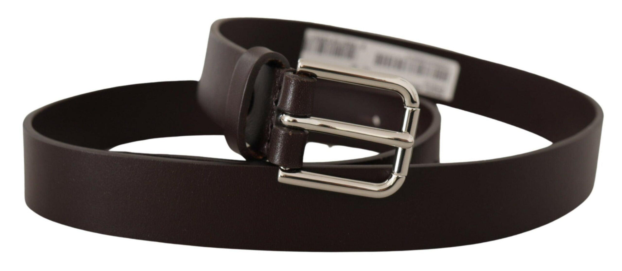 Dolce & Gabbana Brown Plain Leather Silver Tone Buckle Belt - Ellie Belle