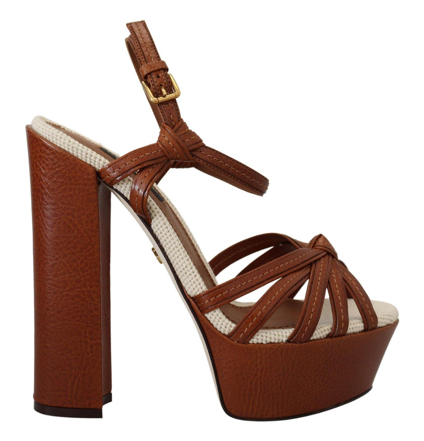 Dolce & Gabbana Brown Platform Leather Sandals Shoes - Ellie Belle