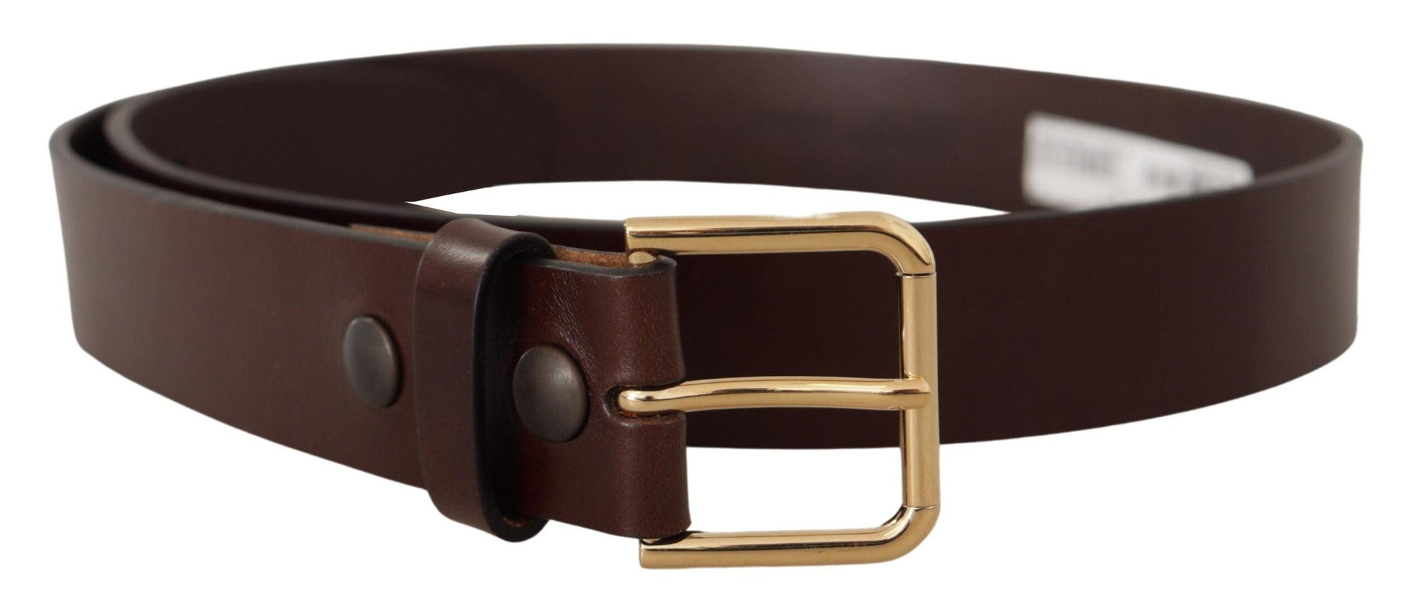 Dolce & Gabbana Brown Polished Leather Gold Tone Metal Buckle Belt - Ellie Belle