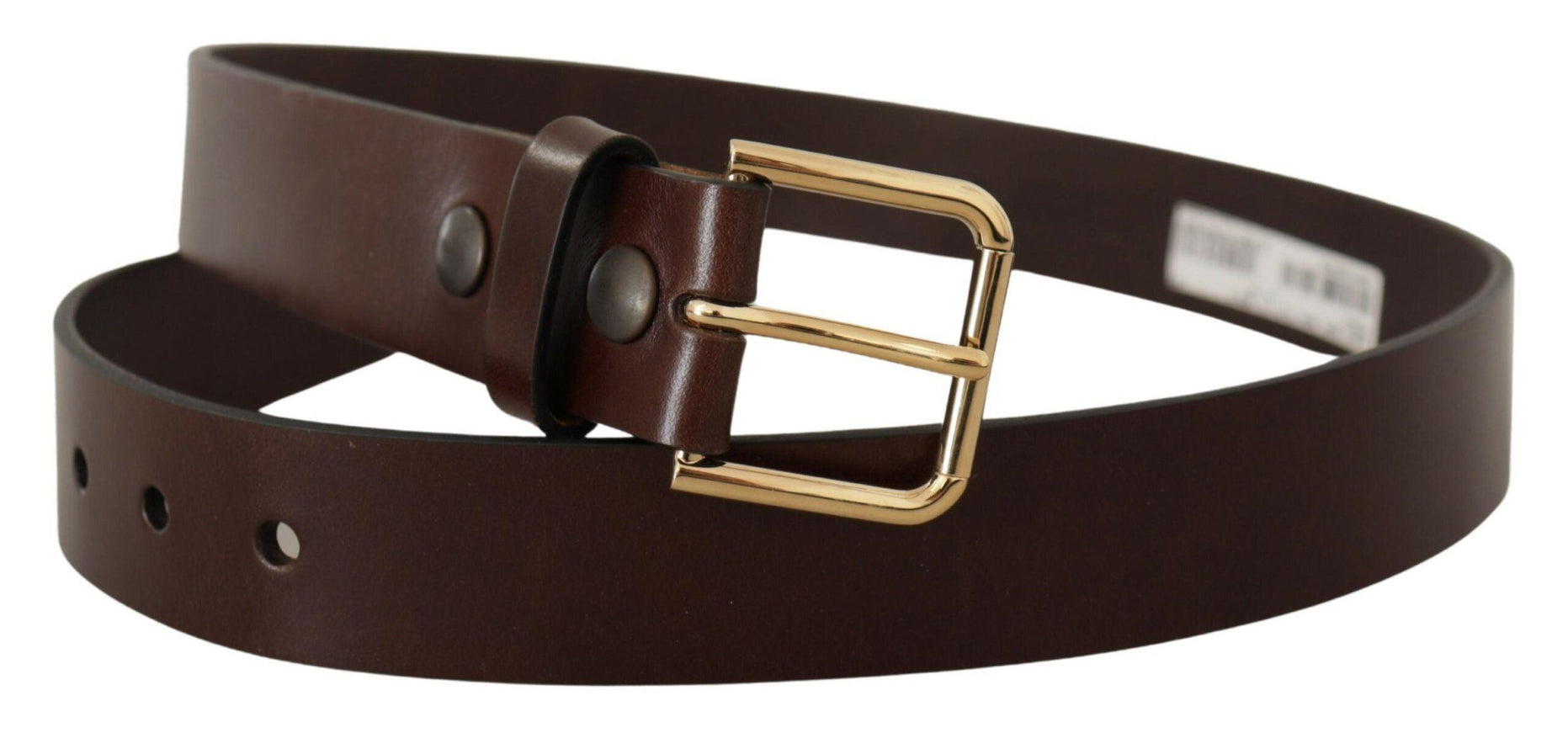 Dolce & Gabbana Brown Polished Leather Gold Tone Metal Buckle Belt - Ellie Belle