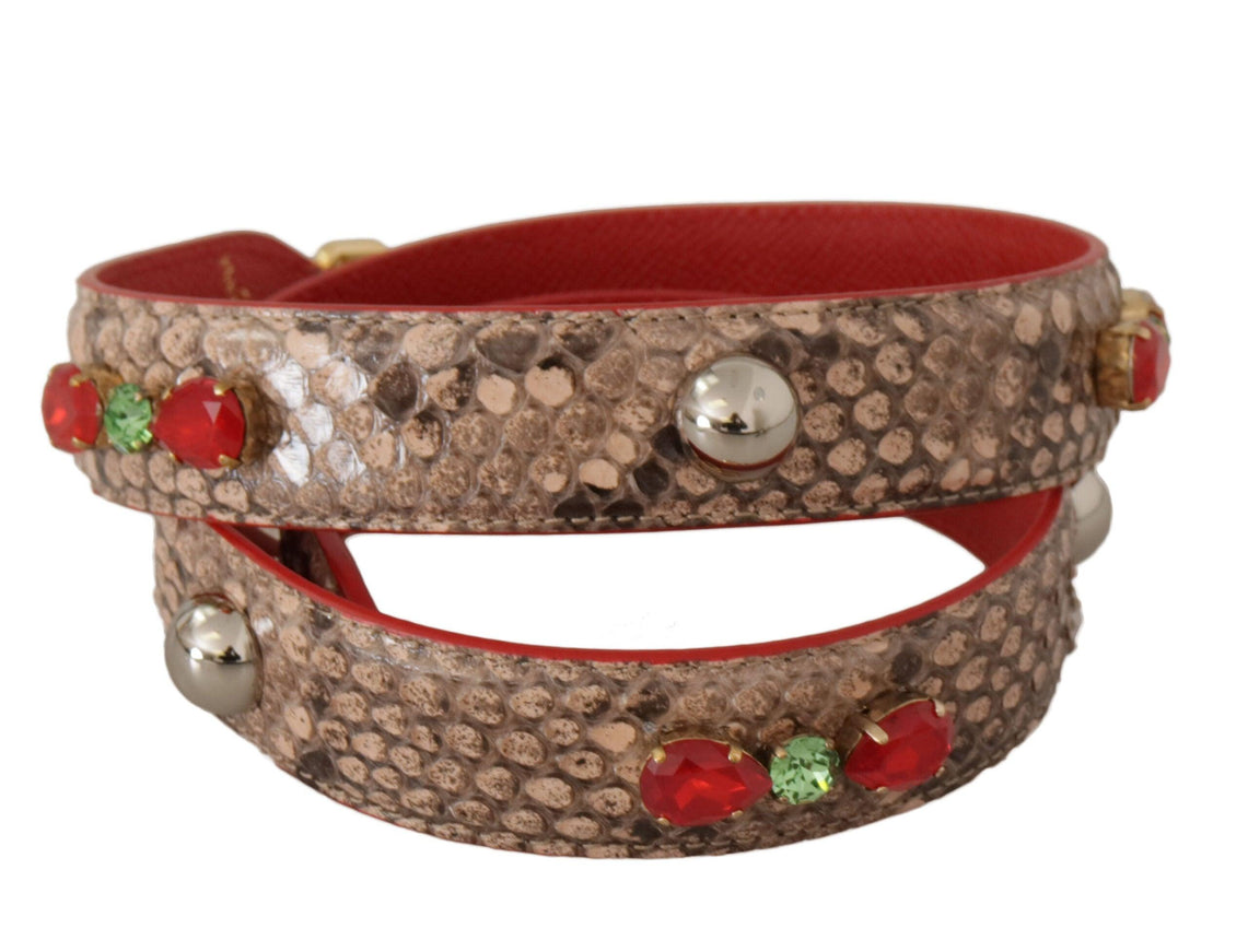 Dolce & Gabbana Brown Python Leather Crystals Shoulder Strap - Ellie Belle