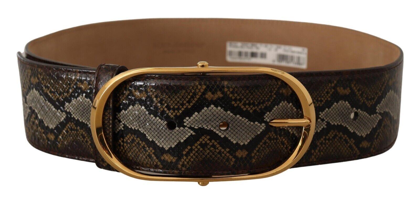 Dolce & Gabbana Brown Python Leather Gold Oval Buckle Belt - Ellie Belle