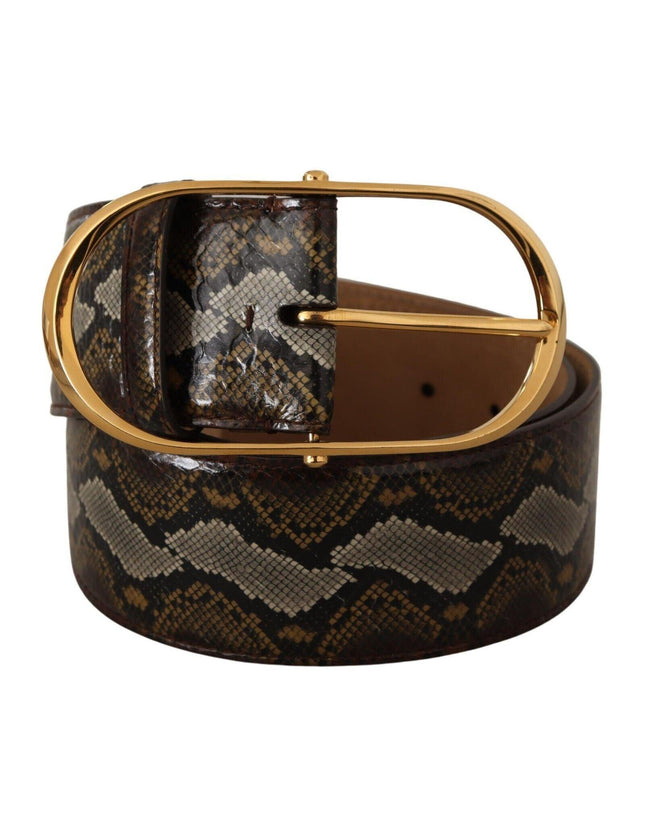 Dolce & Gabbana Brown Python Leather Gold Oval Buckle Belt - Ellie Belle