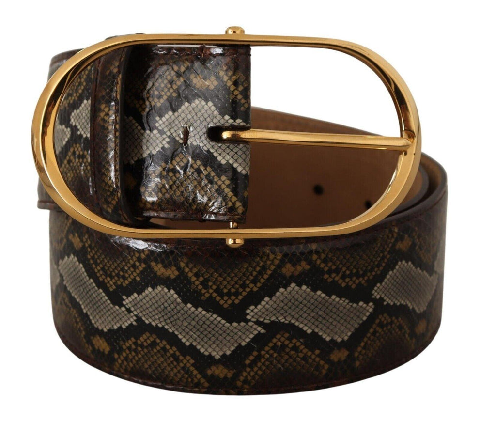 Dolce & Gabbana Brown Python Leather Gold Oval Buckle Belt - Ellie Belle