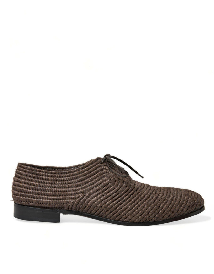 Dolce & Gabbana Brown Raffia Lace Up Derby Dress Shoes - Ellie Belle