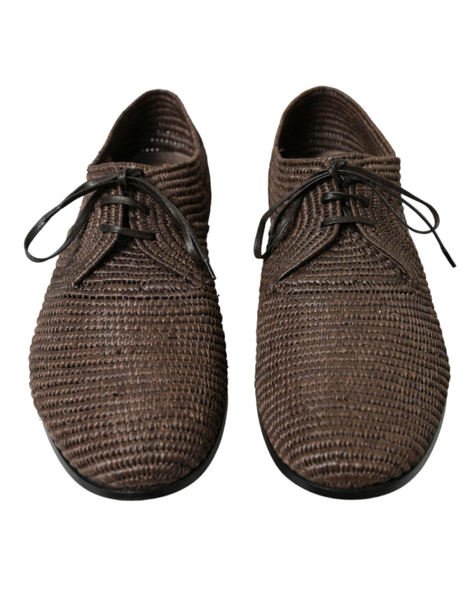 Dolce & Gabbana Brown Raffia Lace Up Derby Dress Shoes - Ellie Belle