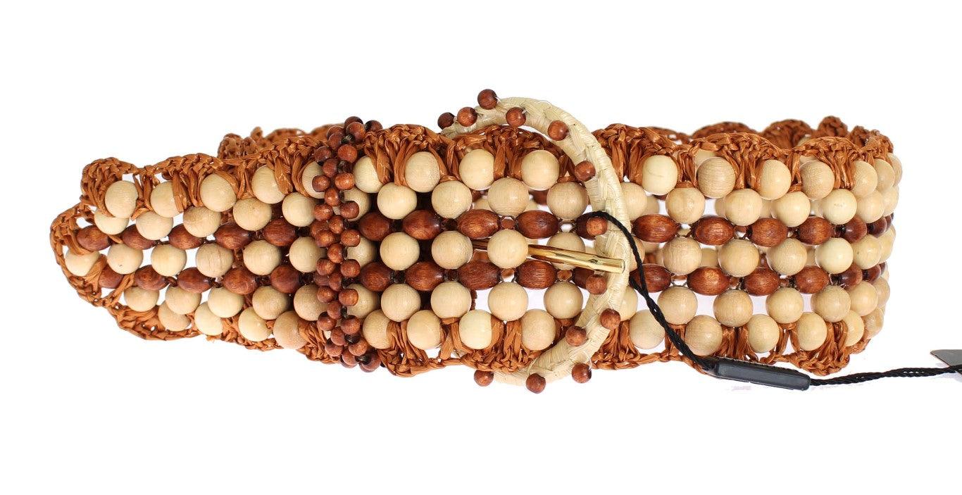 Dolce & Gabbana Brown Raffia Wood Beaded Wide Waist Belt - Ellie Belle