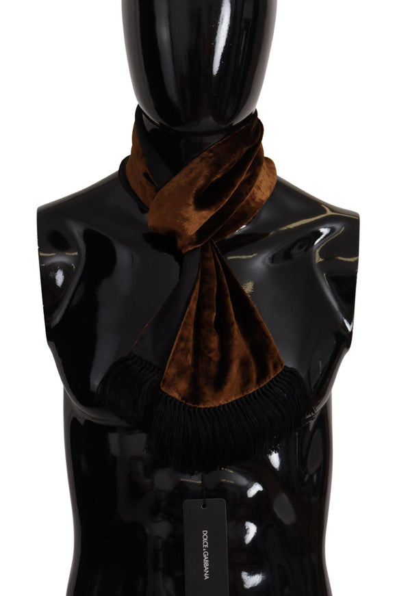 Dolce & Gabbana Brown Shawl Velvet Neck Wrap Fringe Viscose Scarf - Ellie Belle