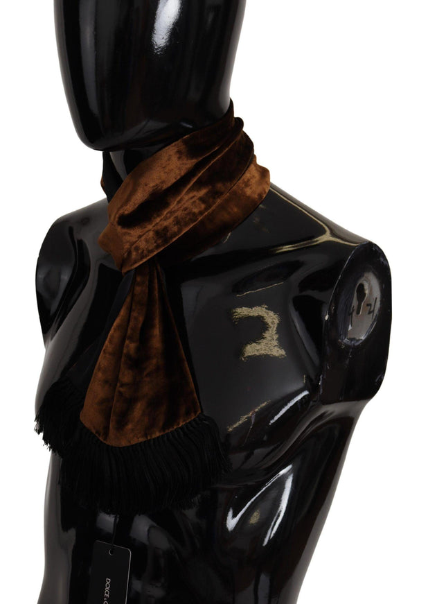 Dolce & Gabbana Brown Shawl Velvet Neck Wrap Fringe Viscose Scarf - Ellie Belle