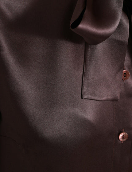 Dolce & Gabbana Brown Silk Ascot Collar Long Sleeve Blouse Top - Ellie Belle