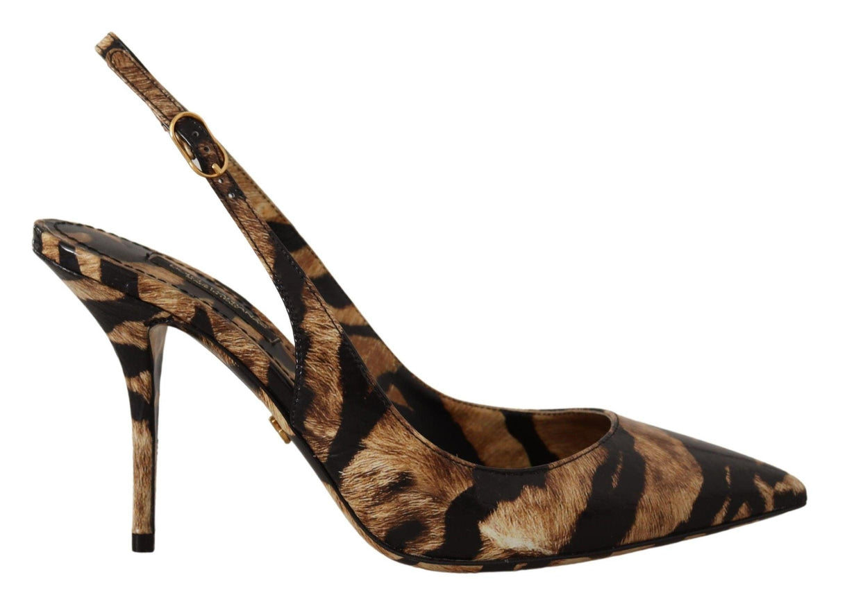 Dolce & Gabbana Brown Slingbacks Leather Tiger Shoes - Ellie Belle